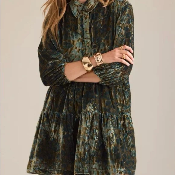The Bettina Tiered Shirt Dress by Maeve: Mini Velvet Edition - Picture 2 of 10